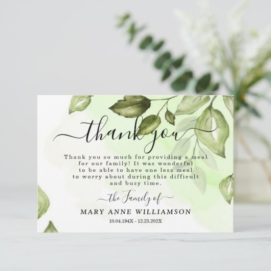 Botanisches Grünfutter Dankeschön Karte (Stehend Vorderseite)