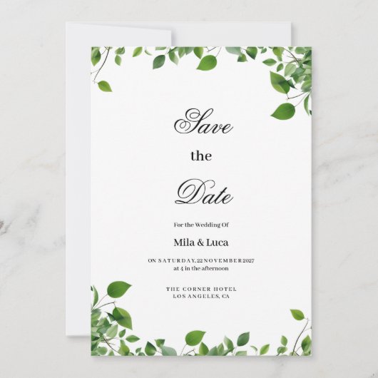 Botanisches Grünpflanzen Save the Date Einladung (Vorderseite)