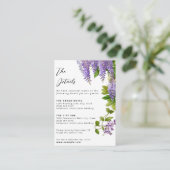 Botanisches Hängen Lila Wisteria Wedding Begleitkarte (Stehend Vorderseite)