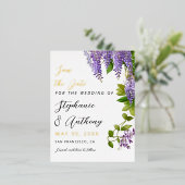 Botanisches Hängen Lila Wisteria Wedding Folie Einladungspostkarte (Stehend vorne)