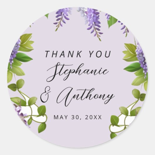 Botanisches Hängen Lila Wisteria Wedding Runder Aufkleber (Vorderseite)