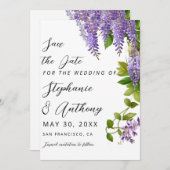 Botanisches Hängen Lila Wisteria Wedding Save The Date (Vorne/Hinten)