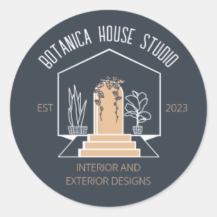 Botanisches Haus Navy Brown Inner Architect Runder Aufkleber