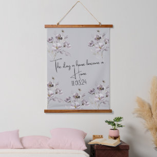 Botanisches "Haus wird Zuhause" Aquarell-Blume Wandteppich Mit Holzrahmen