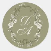Botanisches Hellgrün Monogramm Runder Aufkleber (Vorderseite)