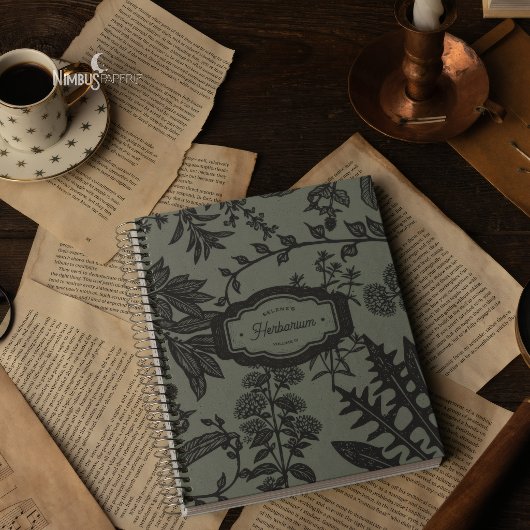 Botanisches Herbarium Salbeigrünes Blumenjournal Notizblock