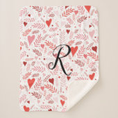 Botanisches Herz Rosa Stilvolles Muster Monogramm Sherpadecke (Vorderseite)