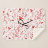Botanisches Herz Rosa Stilvolles Muster Monogramm Sherpadecke (Vorderseite (Horizontal))
