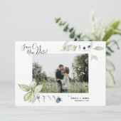 Botanisches Hochzeitdatum ändern Foto Ankündigung (Stehend Vorderseite)