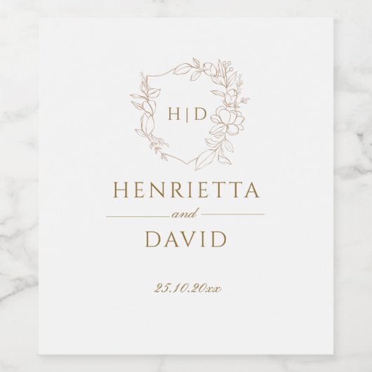 Botanisches Hochzeitgold-Wappen Weinetikett (Einzelnes Label)