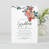 Botanisches Hochzeitgrün Blätter Modernes Granatap Einladung (Stehend Vorderseite)
