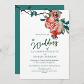Botanisches Hochzeitgrün Blätter Modernes Granatap Einladung (Vorne/Hinten)