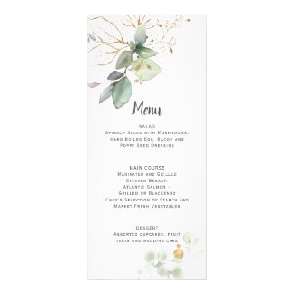 Botanisches Hochzeitmenü für Wiesen und Gold Werbekarte