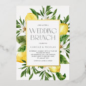 Botanisches Hochzeitsbrunch in Aquarellon Folieneinladung (Vorderseite)