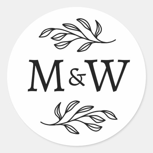 Botanisches Hochzeitscouple-Monogramm Runder Aufkleber (Vorderseite)