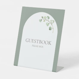 Botanisches Hochzeitsguestbook mit moderner Sage G Sockelschild
