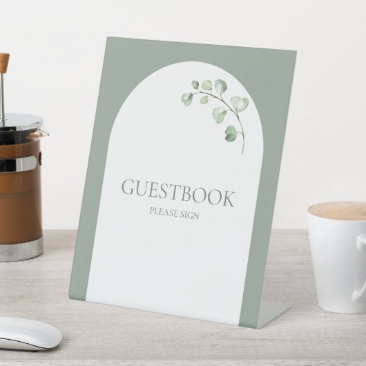 Botanisches Hochzeitsguestbook mit moderner Sage G Sockelschild (In SItu)