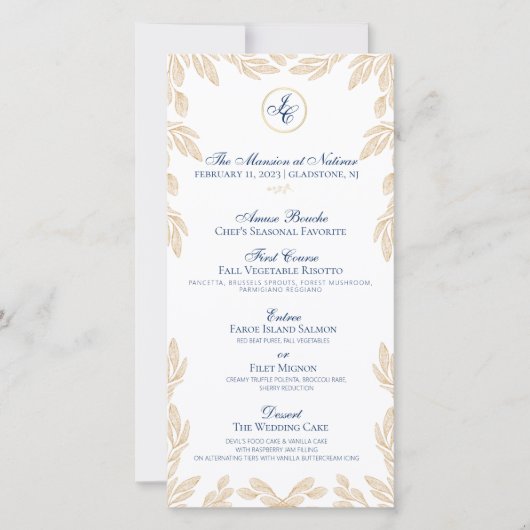 Botanisches Hochzeitsmenü aus Gold Leaf (Vorderseite)