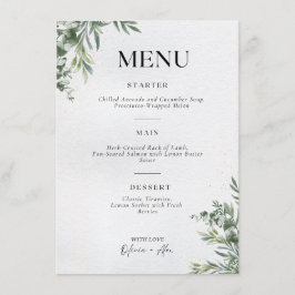 Botanisches Hochzeitsmenü – Elegante grüne Blattil Menükarte