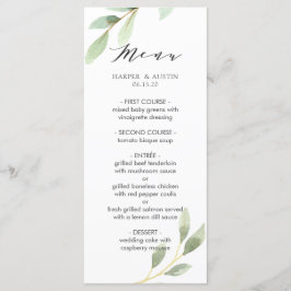 Botanisches Hochzeitsmenü in grünen Blättern Menükarte
