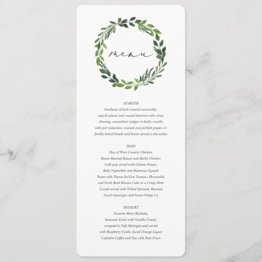 Botanisches Hochzeitsmenü mit Blattwerk Menükarte (Vorderseite)