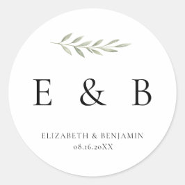 Botanisches Hochzeitsmonogramm Grün Elegant  Runder Aufkleber