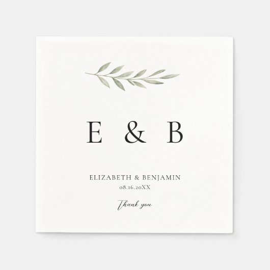 Botanisches Hochzeitsmonogramm Personalisiertes Gr Serviette (Vorderseite)