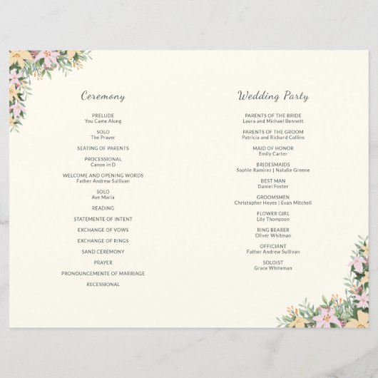 Botanisches Hochzeitsprogramm (Rückseite)