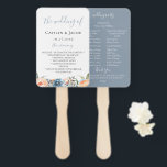 Botanisches Hochzeitsprogramm "Dusty Slate Blue Pe Fächer<br><div class="desc">Chic dusty schiefer blau und pfirsichfarbene Blume und Peeling Hochzeitsfans. Die Programme enthalten mehrere Textzeilen für Namen,  Datum und Reihenfolge der Zeremonie auf der Vorderseite. Die Rückseite ist mit einer soliden dunkelblauen Farbe,  Textzeilen für die Hochzeitsfeier und Dankeschön-Nachricht versehen.</div>