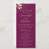 Botanisches Hochzeitsprogramm Fuchsia & Gold (Vorderseite)