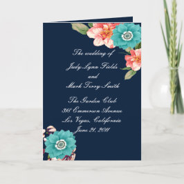 Botanisches Hochzeitsprogramm für Blaue und Rosa F Dankeskarte