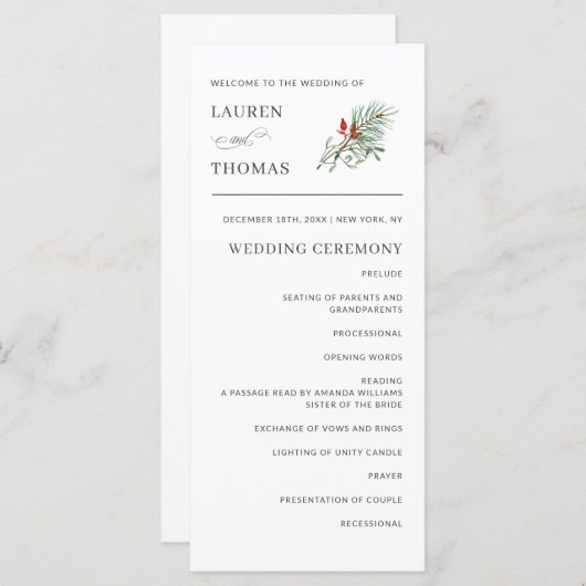 Botanisches Hochzeitsprogramm für einen Urlaub (Vorne/Hinten)