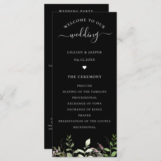 Botanisches Hochzeitsprogramm für Elegante Wildblu Programm (Vorne/Hinten)