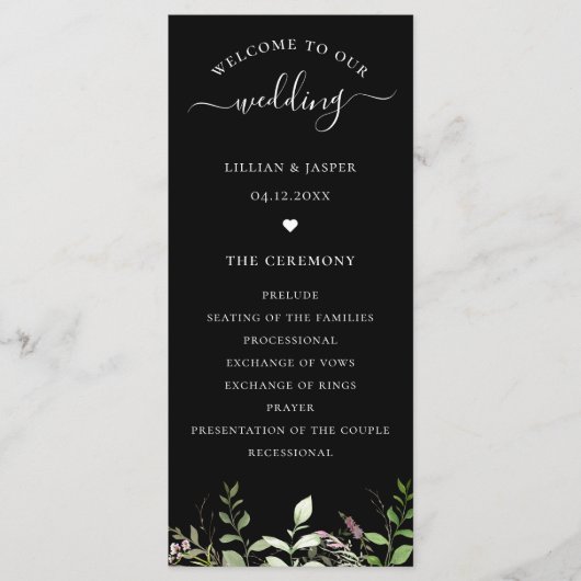 Botanisches Hochzeitsprogramm für Elegante Wildblu Programm (Vorderseite)