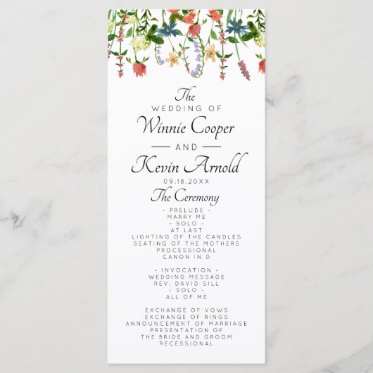 Botanisches Hochzeitsprogramm für Flora Programm (Vorderseite)