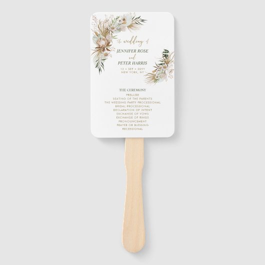 Botanisches Hochzeitsprogramm für Green & Gold Boh Fächer (Vorderseite)