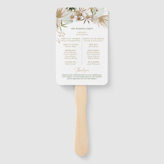 Botanisches Hochzeitsprogramm für Green & Gold Boh Fächer (Rückseite)