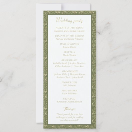 Botanisches Hochzeitsprogramm für grüne Flora (Rückseite)