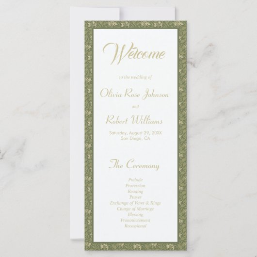 Botanisches Hochzeitsprogramm für grüne Flora (Vorderseite)