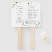 Botanisches Hochzeitsprogramm für Grünfolien Fächer (Vorne und Hinten)