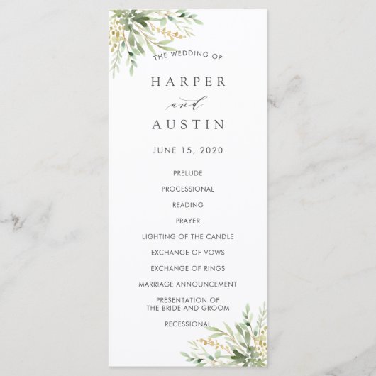 Botanisches Hochzeitsprogramm für Grünfolien Programm (Vorderseite)