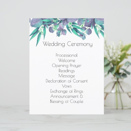 Botanisches Hochzeitsprogramm für Lavendel & Brigh (Stehend Vorderseite)