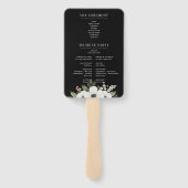 Botanisches Hochzeitsprogramm für moderne Schwarze Fächer (Rückseite)