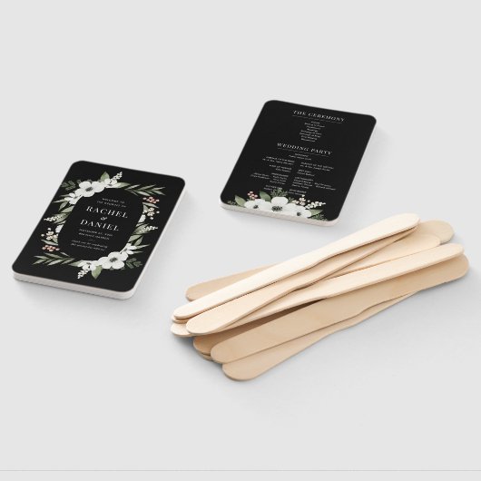 Botanisches Hochzeitsprogramm für moderne Schwarze Fächer (Non-assembled)