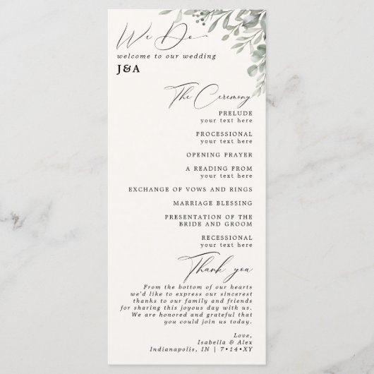 Botanisches Hochzeitsprogramm für Mutes Grünes Elf Programm (Vorderseite)