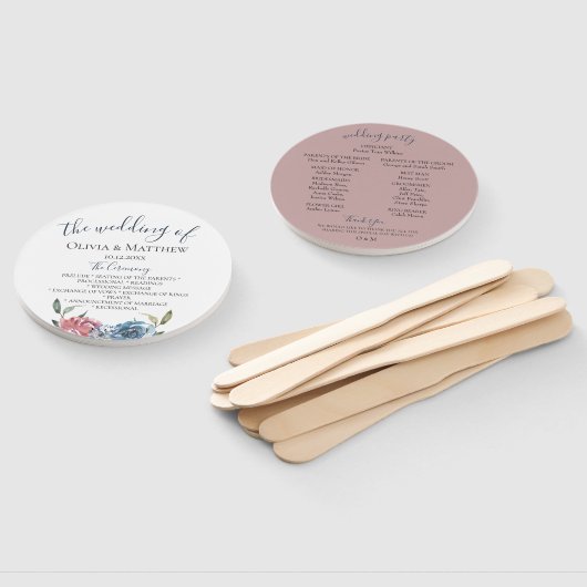 Botanisches Hochzeitsprogramm für Navy Blue Mauve Fächer (Non-assembled)