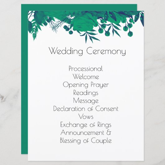 Botanisches Hochzeitsprogramm für Navy Blue und De (Vorne/Hinten)