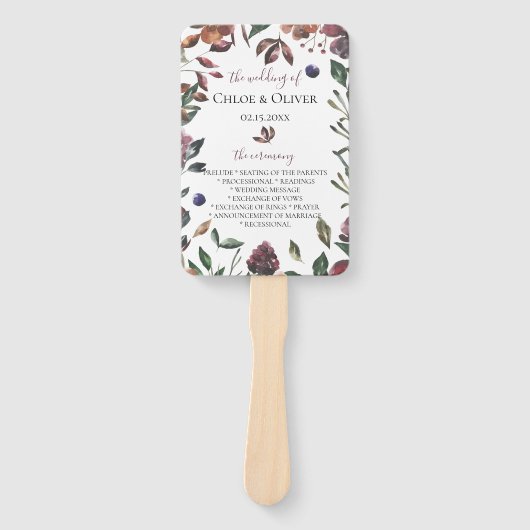 Botanisches Hochzeitsprogramm für Rustikale Fächer (Vorderseite)