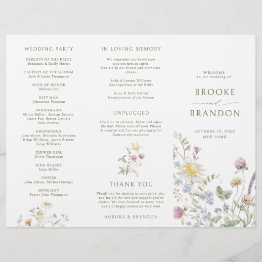 Botanisches Hochzeitsprogramm für Soft Pastel-Wild (Vorderseite)