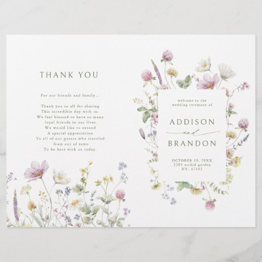 Botanisches Hochzeitsprogramm für Soft Pastel-Wild (Vorderseite)